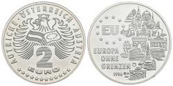World Coins - AUSTRIA. 2 Euro. Europa son fronteras. 1996 (Ar. 10,00g/28,00mm). Proof