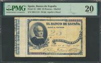 World Coins - 25 Pesetas. 24 de Julio de 1893. Sin serie. (Edifil 2023: 300, Pick: 42). Pequeñas roturitas en las dobleces. MBC-. Encapsulado PMG20 (split).