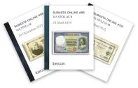 World Coins - Trilogía completa con cajetín de los catálogos de subasta que componen la colección Via Stellae dedicada a la notafilia española subastada por Ibercoin en los años 2023, 2024 y 20