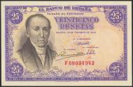 World Coins - 25 Pesetas. 19 de Febrero de 1946. Serie F. (Edifil 2021: 450a). Apresto original. SC.