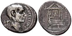 Ancient Coins - GENS CLAUDIA. Denario. (Ar. 3,54g/20mm). 50 a.C. Roma. (Crawford 439/1; FFC 571). Anv: Cabeza del cónsul M. Claudius Marcelus a derecha, detrás triquetra, delante leyenda: MARCELL