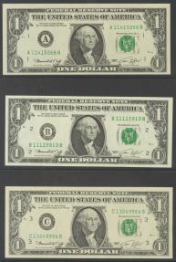 World Coins - USA. 1 Dollar. Federal Reserve Note. 12 banknotes from serial number A to L (all issuing banks incuded). 1974. (Friedberg: 1908A/L). Nice set. Uncirculated.