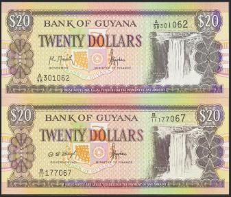 World Coins - BRITISH GUIANA. Set of two banknotes of 20 Dollars. 1966. (Pick: 30). Uncirculated.