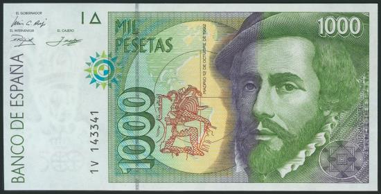 World Coins - 1000 Pesetas. 12 de Octubre de 1992. Tipo II. Serie 1V y numeración capicúa. (Edifil 2017: 483b). SC.