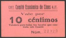 World Coins - COMITE ECONOMICO DE CINES. Vale por 10 Céntimos, servía para todos los locales de este comité. EBC.