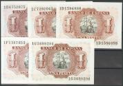 World Coins - Precioso e interesante conjunto de 7 billetes de 1 Peseta emitidos el 22 de Julio de 1953, incluyendo todas las letras de la segunda emisión (1A, 1B, 1C, 1D, 1E, 1F y 1G). (Edifil