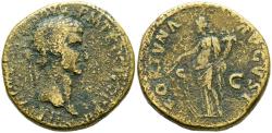 Ancient Coins - NERVA. Sestercio. (Ae. 22,06g/33mm). 97 d.C. Roma. (RIC 83). Anv: Cabeza larueada de Nerva a derecha, alrededor leyenda: IMP NERVA CAES AVG P M TR P COS III P P. Rev: Fortuna esta