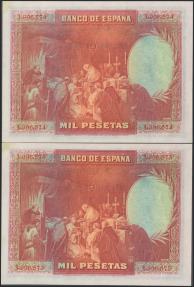 World Coins - 1000 Pesetas. 15 de Agosto de 1928. Pareja correlativa. Sin serie. (Edifil 2017: 357). Conserva todo su apresto original. SC-.