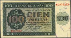 World Coins - 100 pesetas. November 21, 1936. Series X, last series issued. (Edifil 2021: 421a). It retains much of the original sizing. Good Extremely Fine.
