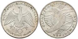 World Coins - ALEMANIA. 10 Marcos (Ar. 15,55g/33mm). 1972. Stuttgart F. Juegos Olímpicos de Munich. Nudo. (Km#131). EBC-.