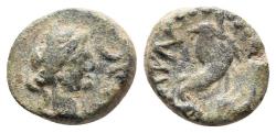 Ancient Coins - MASSALIA. Ae, pequeño bronce. 49 a.C. Marsella (Francia). A/ Cabeza laureada de Apolo a derecha con cabello largo delante MAC. R/ Delfín alrededor de tridente delante NM. LT 2086;