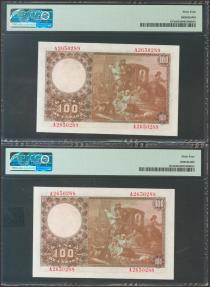 World Coins - 100 Pesetas. 2 de Mayo de 1948. Pareja correlativa. Serie A. (Edifil 2017: 456a). SC. Encapsulados PMG64, ambos.
