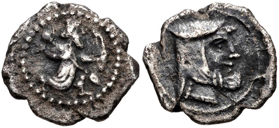 Ancient Coins - ITEM #1142, ANCIENT PERSIAN EMPIRE ACHAEMENID PERIOD, AR obol, Circa. 384-361 BC, SUNRISE 92, BMC 25,  EXTREMELY RARE  but affordable