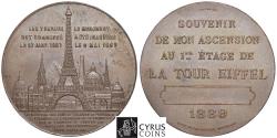 World Coins - Item fra002, FRANCE: AE medal, May 6th 1889, Wurzbach-7130, 41.42gr. 42mm, Opening for the Eiffel Tower by Trotin, About Unc.