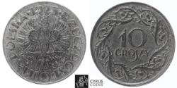 World Coins - POL027 POLAND: REPUBLIC standard coinage, AE 10 Groszy, minted in Warsaw, dated 1923 (ONE YEAR ONLY), pleasing AU condition. KM: Y-11 , Schön# 8, RARE in this condition
