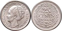World Coins - 25 cent 1944EP Wilhelmina Pr