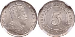 World Coins - 5 cents 1910B Edward VII Straits Settlements NGC MS 64