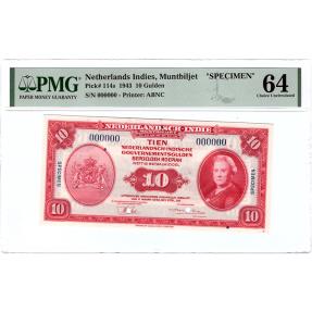 World Coins - 10 gulden SPECIMEN 1943 Netherlands Indies PMG 64