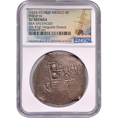 8 reales Mexico (1634-1665) – Vergulde Draeck NGC Shipwreck graded