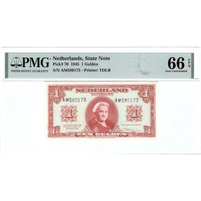 World Coins - 1 gulden 1945 muntbiljet PMG 66 EPQ