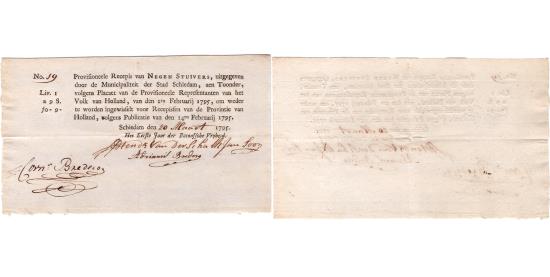 World Coins - 9 stuivers 1795 recepis Schiedam PMG 50