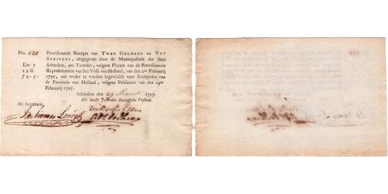 World Coins - 2 gulden en 5 stuivers 1795 recepis Schiedam PMG 40