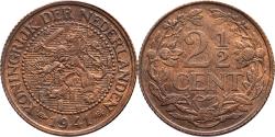 World Coins - 2 1/2 cent 1941 Wilhelmina FDC-