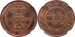 World Coins - 2 1/2 cent Nederlands Indië 1907 NGC MS 62 BN