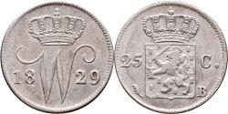 World Coins - 25 cent 1829B Willem I ZFr+