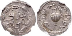 Ancient Coins - Judaea, Bar Kokhba Revolt, AR Zuz, undated (132-135 AD) NGC Ch AU