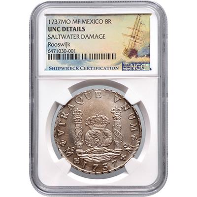 8 reales Mexico 'pillar dollar' 1737 – Rooswijk NGC Shipwreck graded