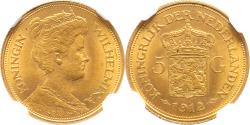 World Coins - 5 gulden goud 1912 Wilhelmina NGC MS 63