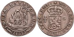 World Coins - 1/2 scheepjesgulden Nederlands Indië 1802 ZFr+
