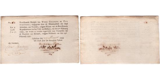 World Coins - 2 gulden en 5 stuivers 1795 recepis Schiedam PMG 45