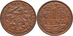 World Coins - 1 cent 1938 Wilhelmina Pr+