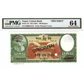 World Coins - 100 rupees SPECIMEN n.d. 1961 Nepal PMG 64