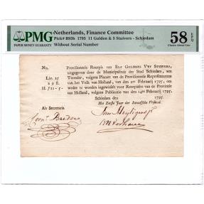 World Coins - 11 gulden en 5 stuivers 1795 recepis Schiedam PMG 58 EPQ