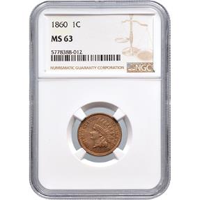 US Coins - 1 cent – Indian Head 1860 USA NGC MS 63