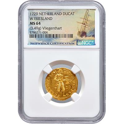 Gold ducat West-Friesland 1729 – Vliegent Hert NGC MS 64