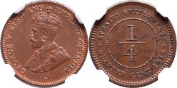 World Coins - 1/4 cent 1916 George V Straits Settlements NGC MS 62 BN