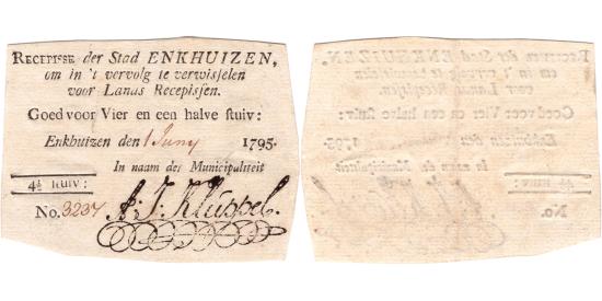World Coins - 4 1/2 stuivers 1795 recepis Enkhuizen PMG 53
