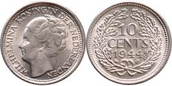 World Coins - 10 cent 1944ES Wilhelmina FDC-