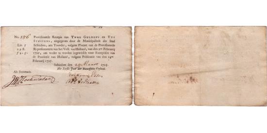 World Coins - 2 gulden en 5 stuivers 1795 recepis Schiedam PMG 40
