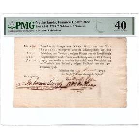 World Coins - 2 gulden en 5 stuivers 1795 recepis Schiedam PMG 40