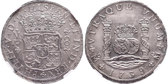 8 reales Mexico 'pillar dollar' 1739 – Reijgersdaal NGC Shipwreck