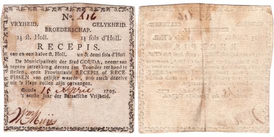 World Coins - 1 1/2 stuiver 1795 recepis Gouda PMG 45