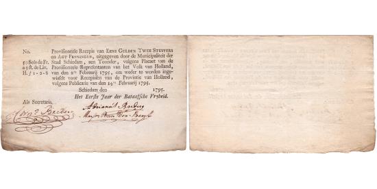 World Coins - 1 gulden, 2 stuivers en 8 penningen 1795 recepis Schiedam PMG 35