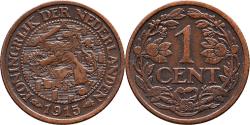 World Coins - 1 cent 1915 Wilhelmina Pr+