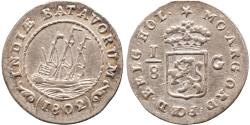 World Coins - 1/8 scheepjesgulden Nederlands Indië 1802 Pr-