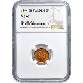 5 kronor 1894 Oscar II Sweden NGC MS 62 | European Coins